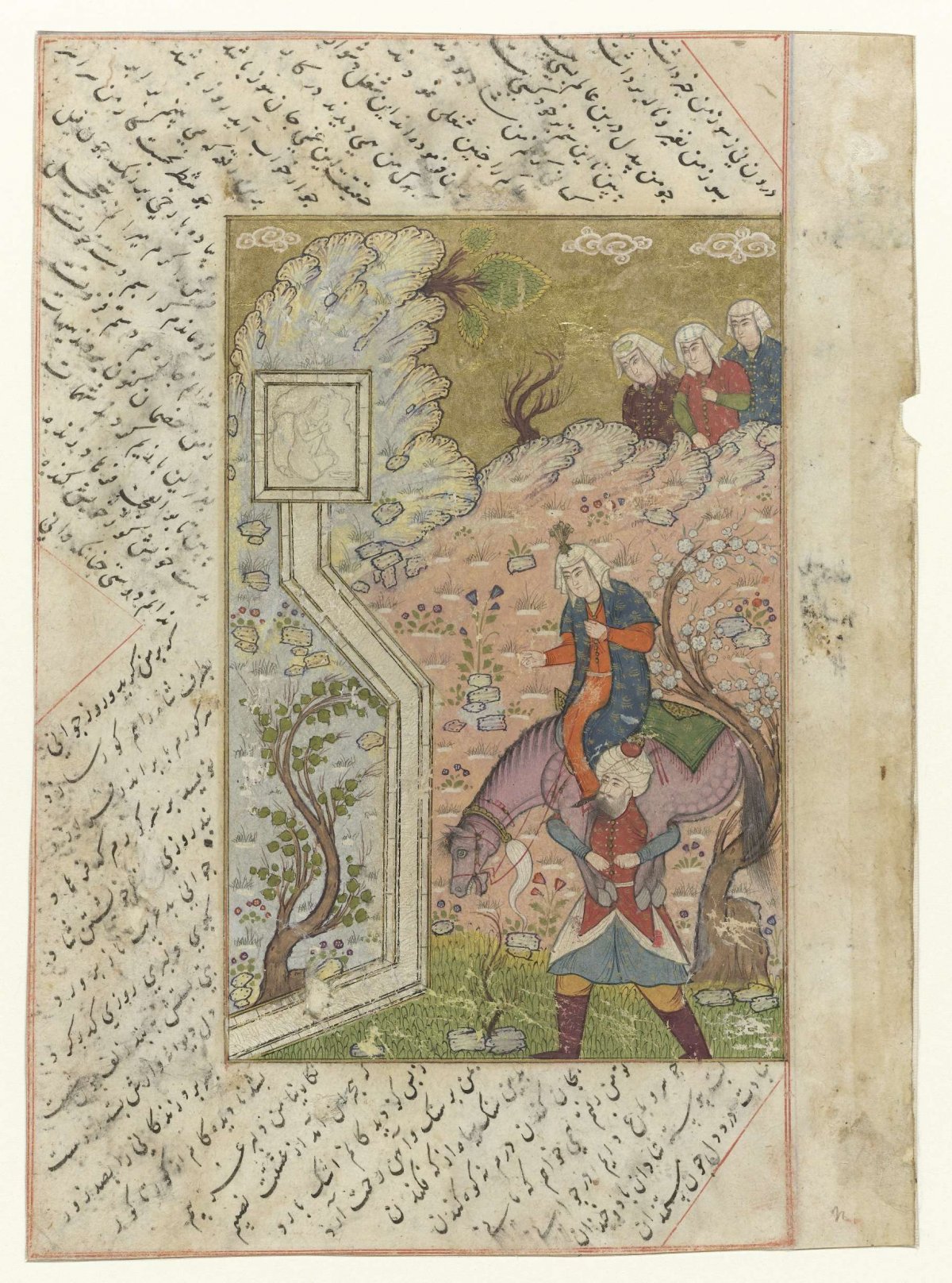 Man carries warrior and horse on his shoulders, anonymous, 1500 - 1600