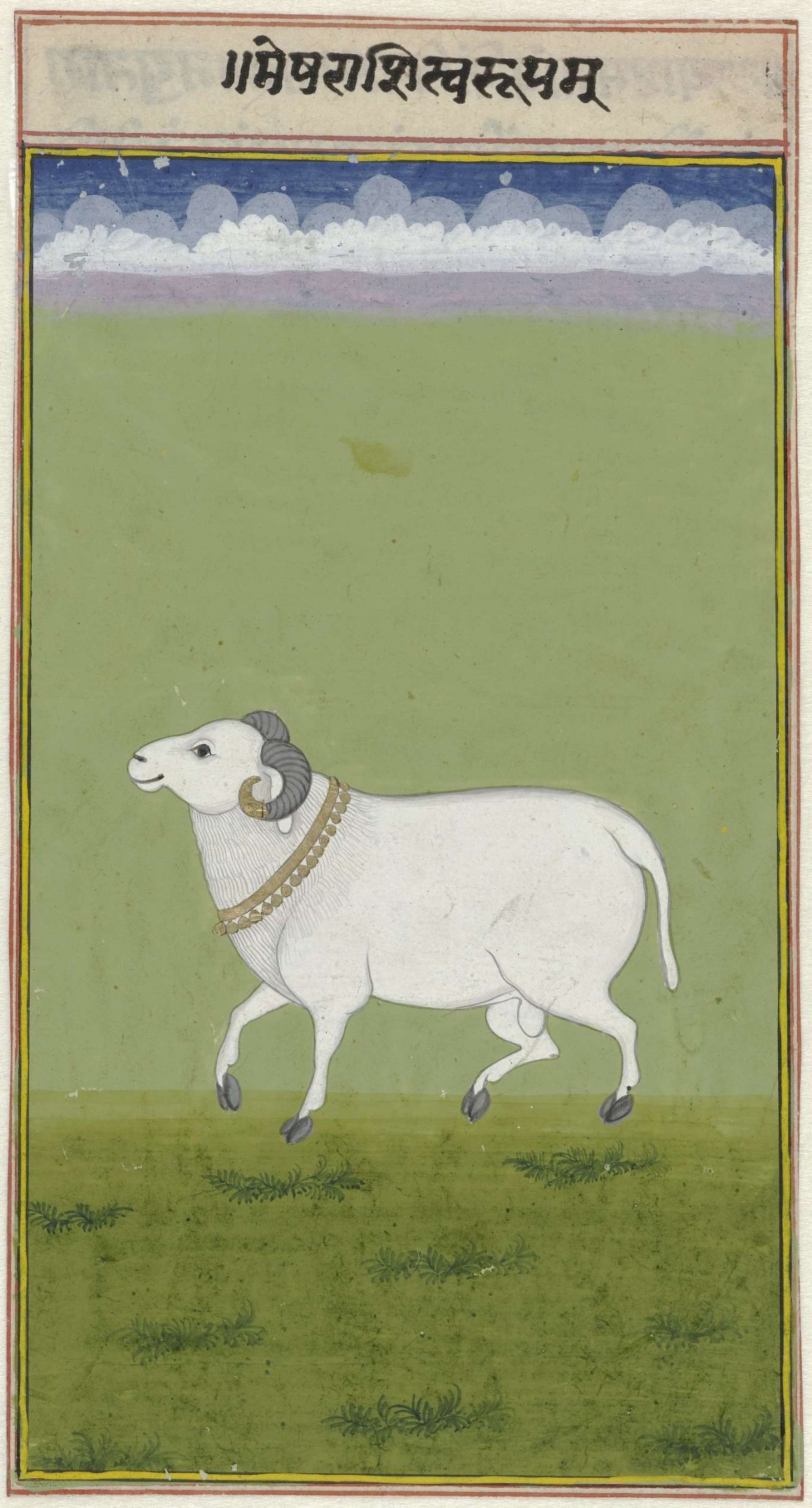 Ram with golden collar and decorated ends of his horns, anonymous, 1700 - 1799