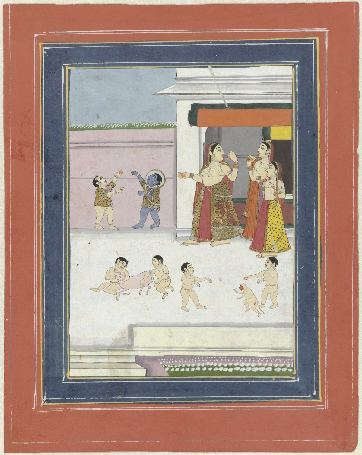 three women and children playing with Krishna, anonymous, 1800 - 1899