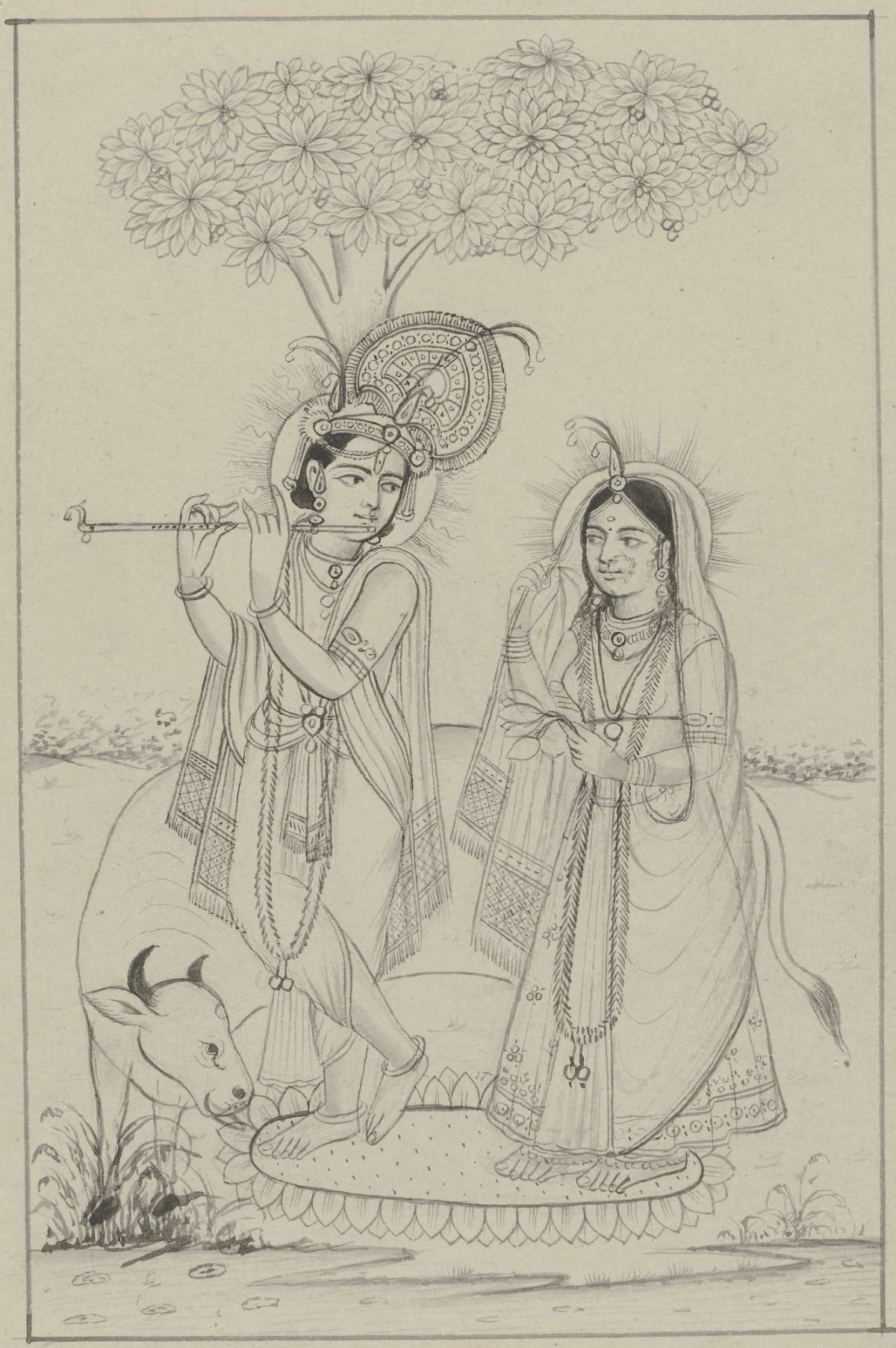 Krishna, playing a flute, and Radha, anonymous, 1800 - 1899