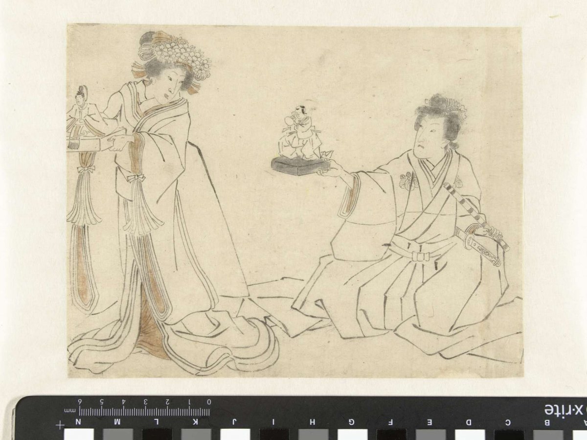 Courtesan and nobleman with dolls, anonymous, 1780 - 1850