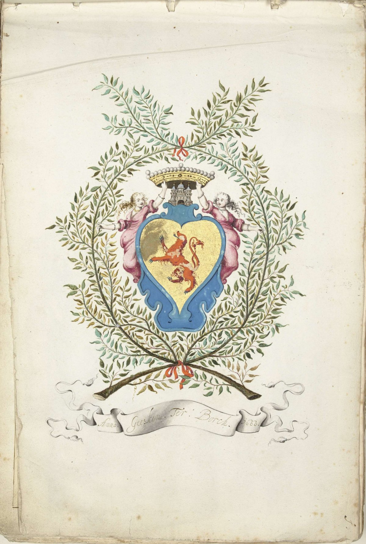 Embellished coat of arms of the Ter Borch family, Gesina ter Borch, 1660