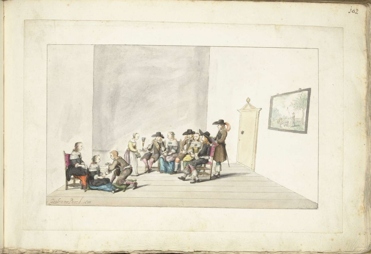 Company of ten young people in an interior, Gesina ter Borch, 1655