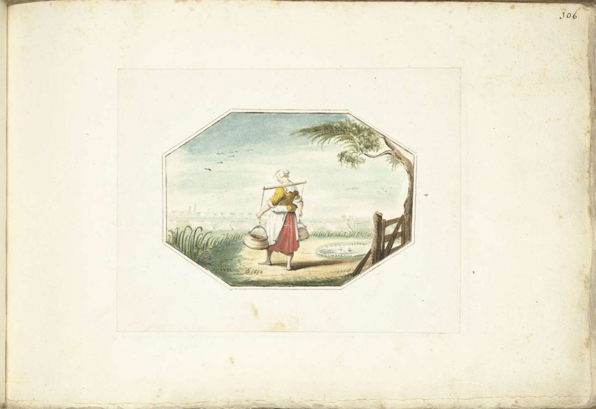 Milkmaid with buckets in a landscape, Gesina ter Borch, 1654