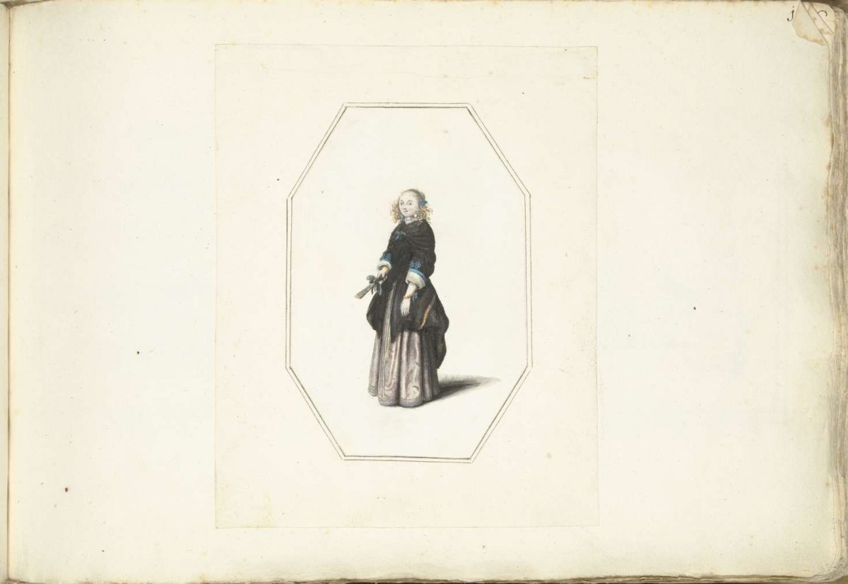 Standing woman, in octagonal frame, Gesina ter Borch, c. 1654 - c. 1655