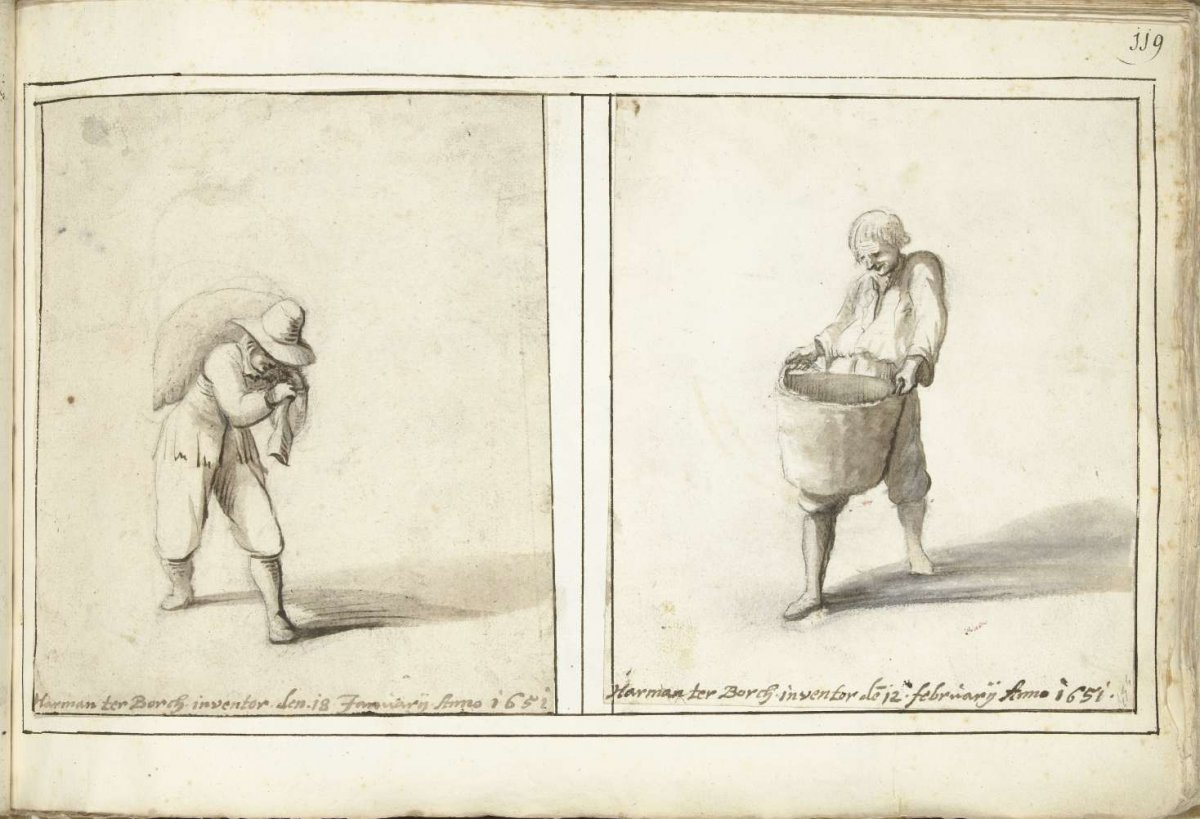 Man with a sack and man with a basket, Harmen ter Borch, 1651