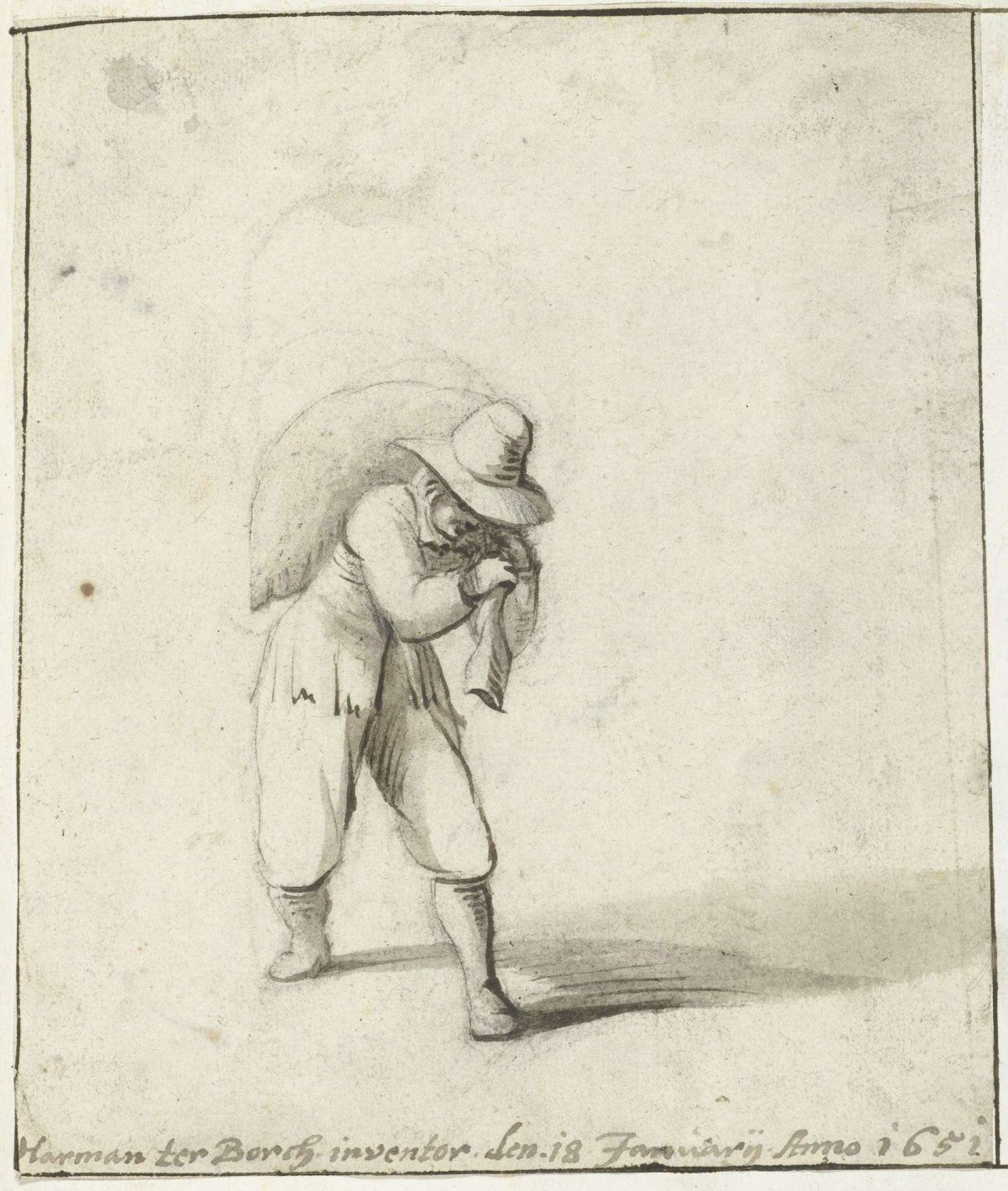 Man carrying a bag, Harmen ter Borch, 1651