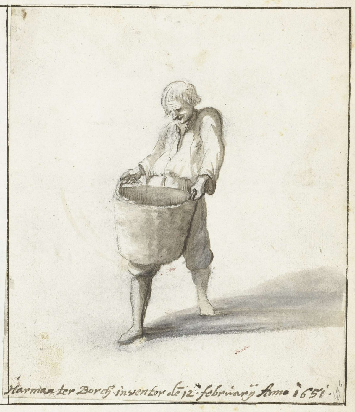 Man carrying a basket, Harmen ter Borch, 1651