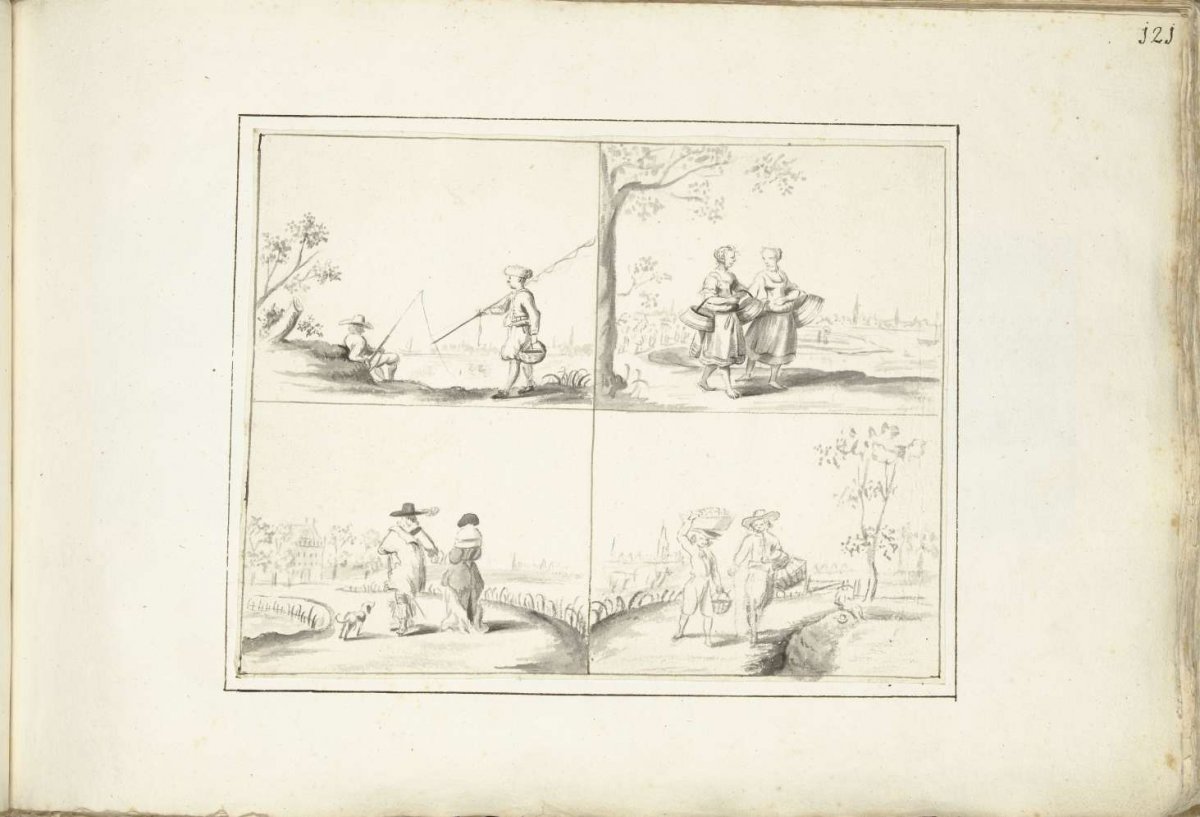 Four landscapes with figures, Gesina ter Borch, c. 1650