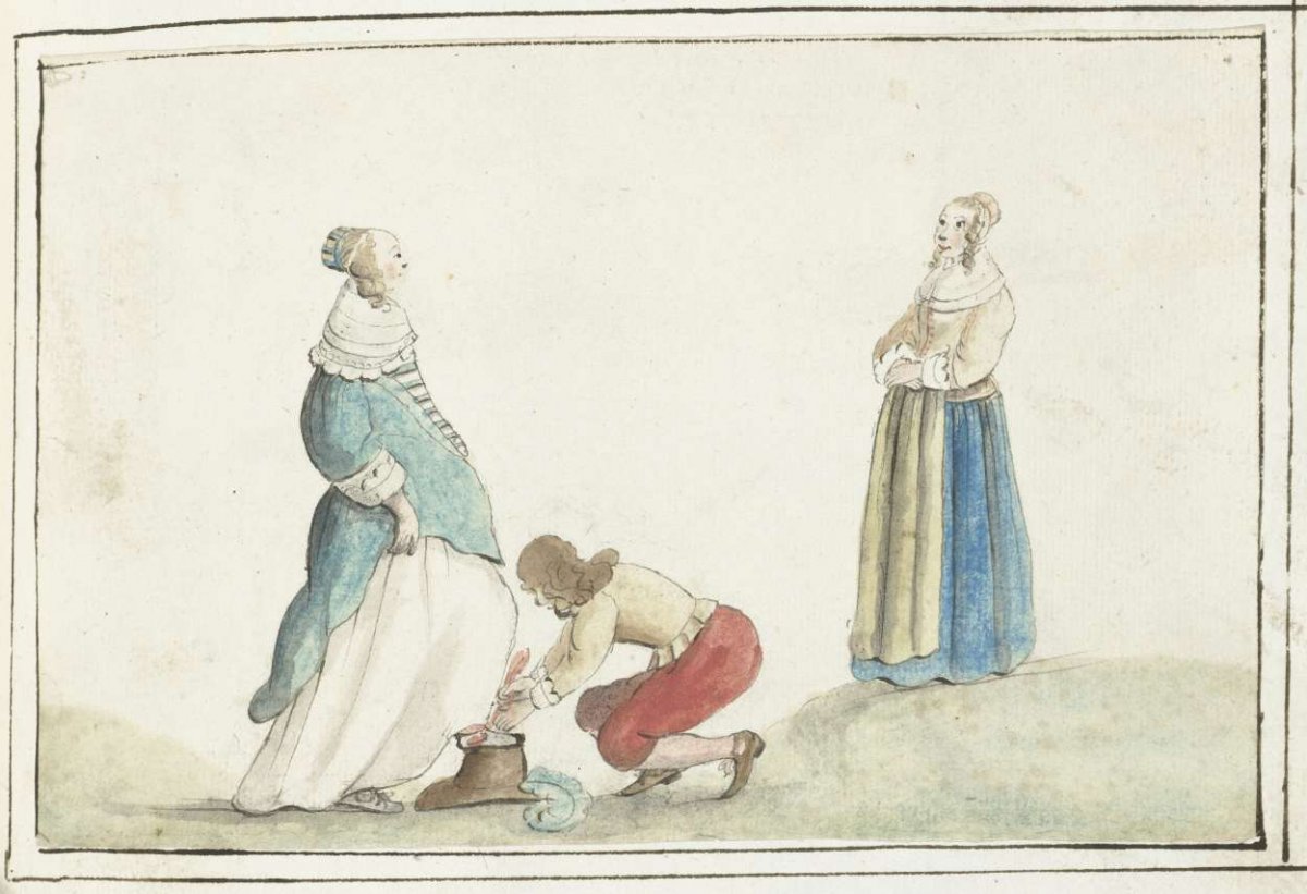 Lord ties a lady's shoe, Gesina ter Borch, in or after 1648 - before 1653