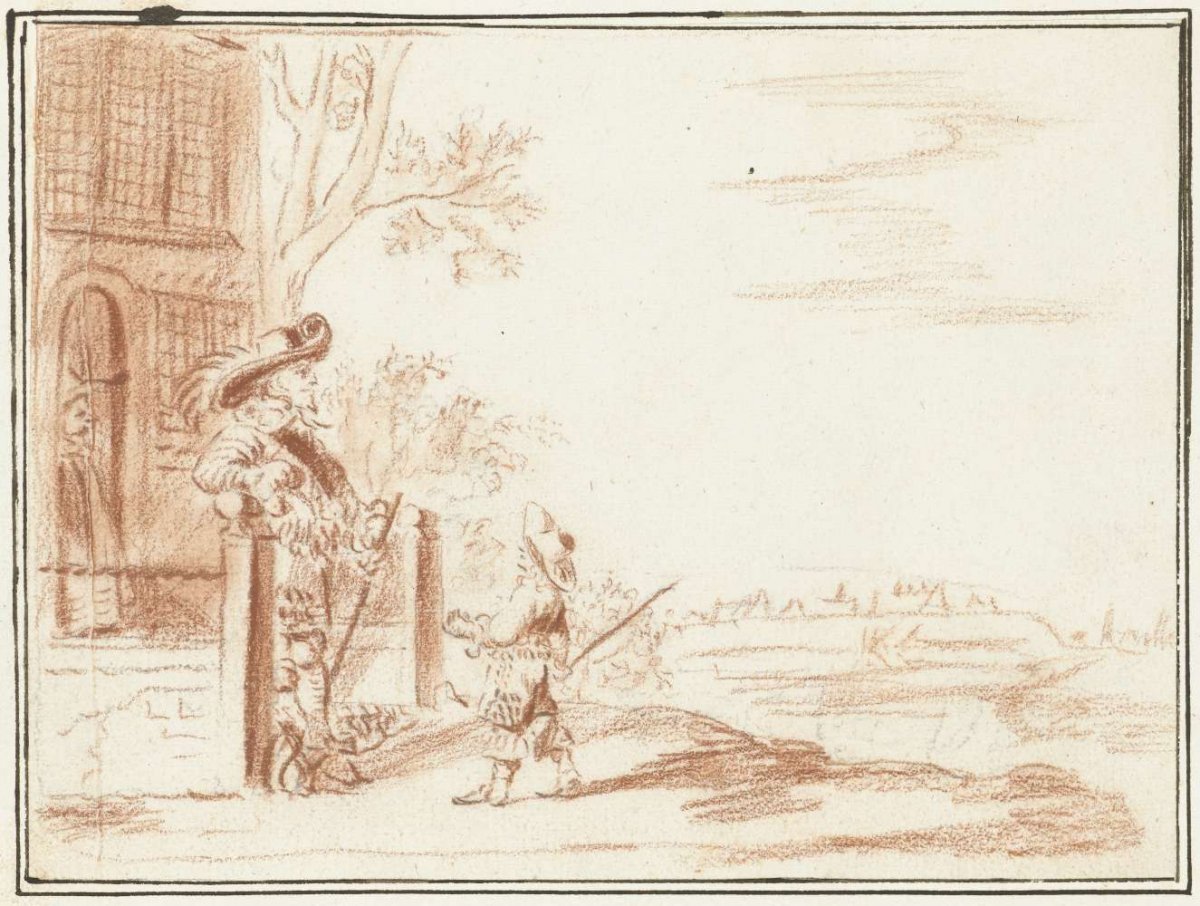 Two gentlemen and a boy (page?) at a country house, Gesina ter Borch, in or after 1656 - c. 1687