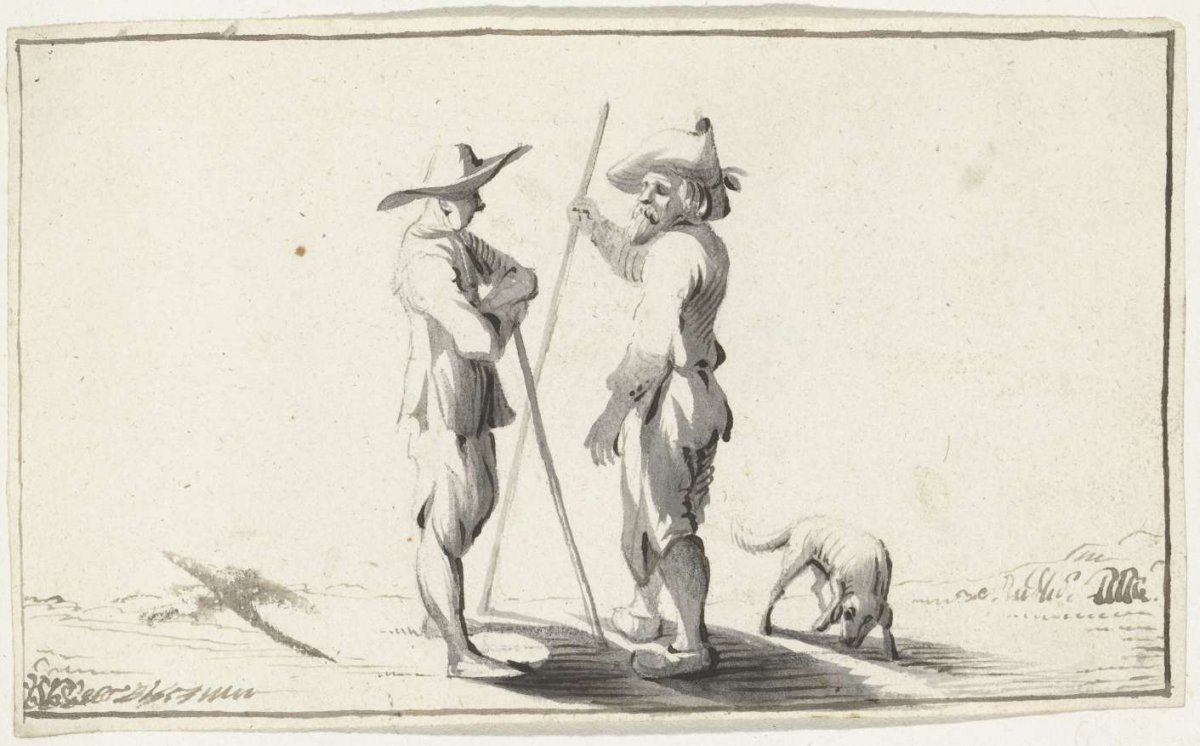Two standing men in conversation, Harmen ter Borch, 1650 - 1655