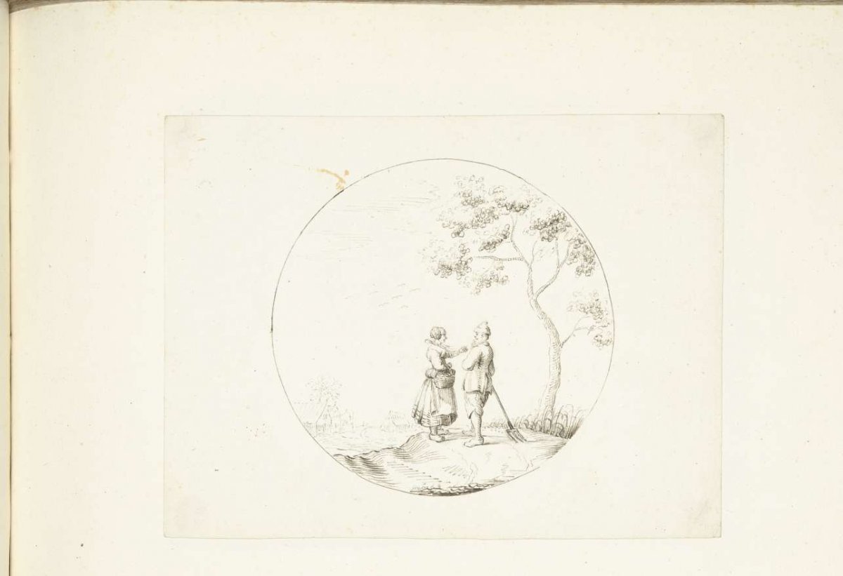 Peasant couple in conversation under a tree, Gesina ter Borch, 1643 - c. 1687