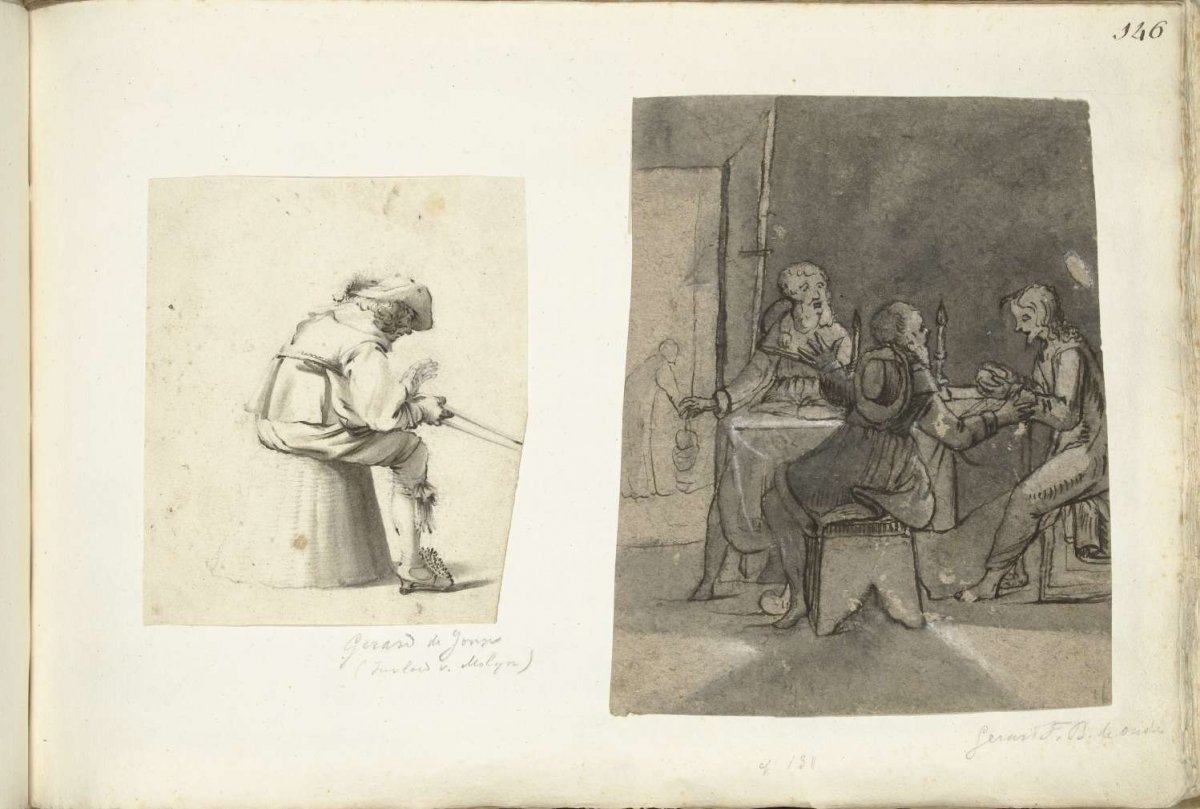 Soldier, Meal at Emmaus and head of a man, Gerard ter Borch (II), 1617 - 1677