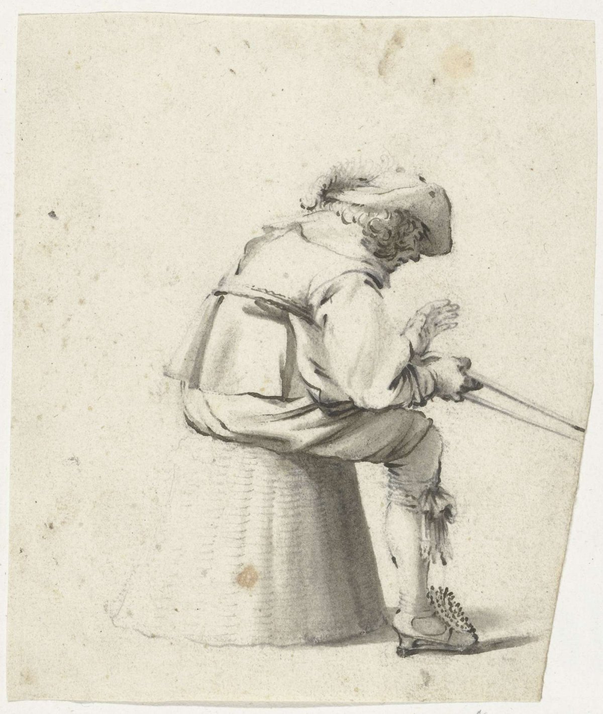 Soldier sitting on an upturned basket, Gerard ter Borch (II), c. 1633 - c. 1634
