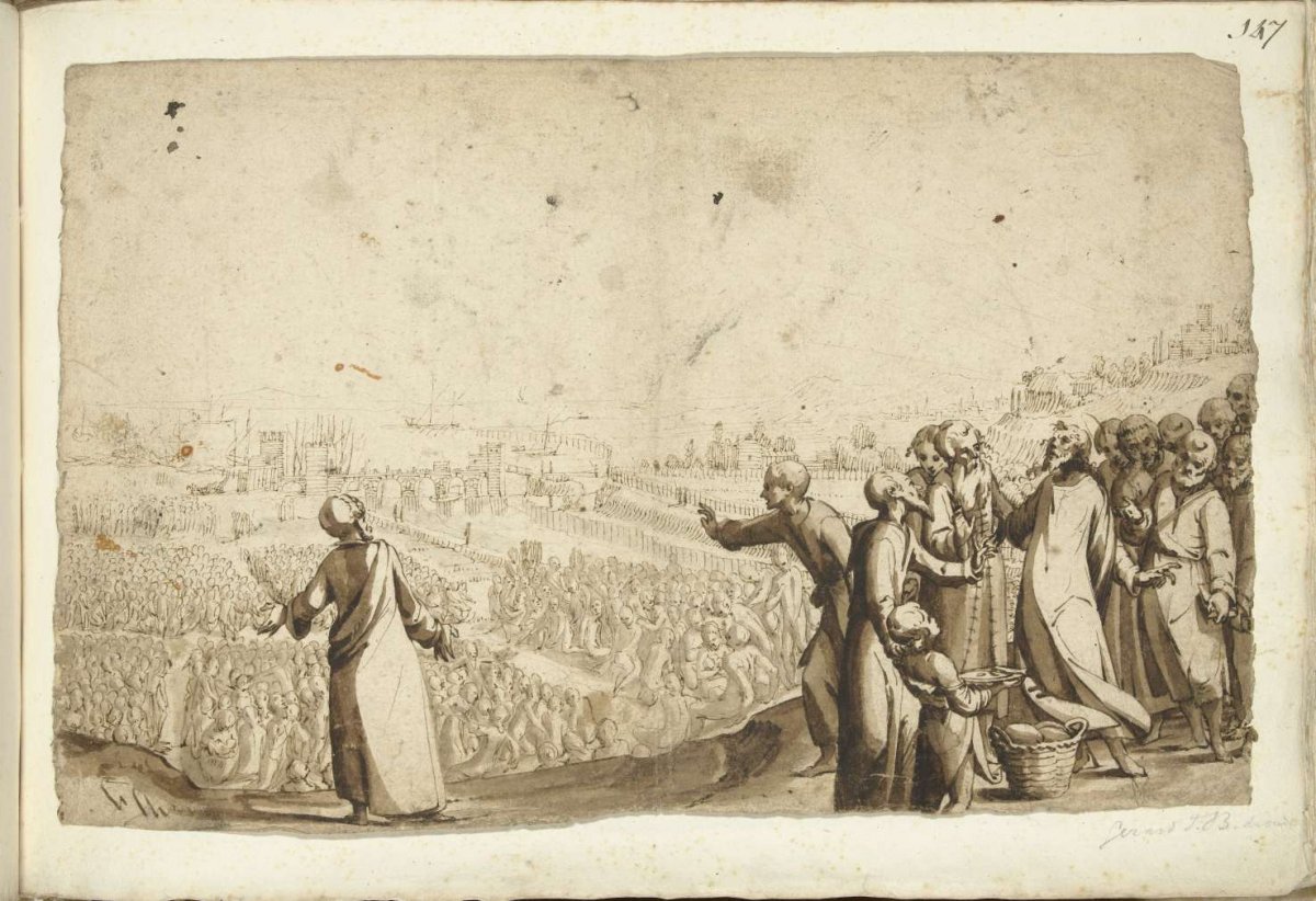 Christ feeds the crowd, Gerard ter Borch (I), c. 1620 - c. 1630