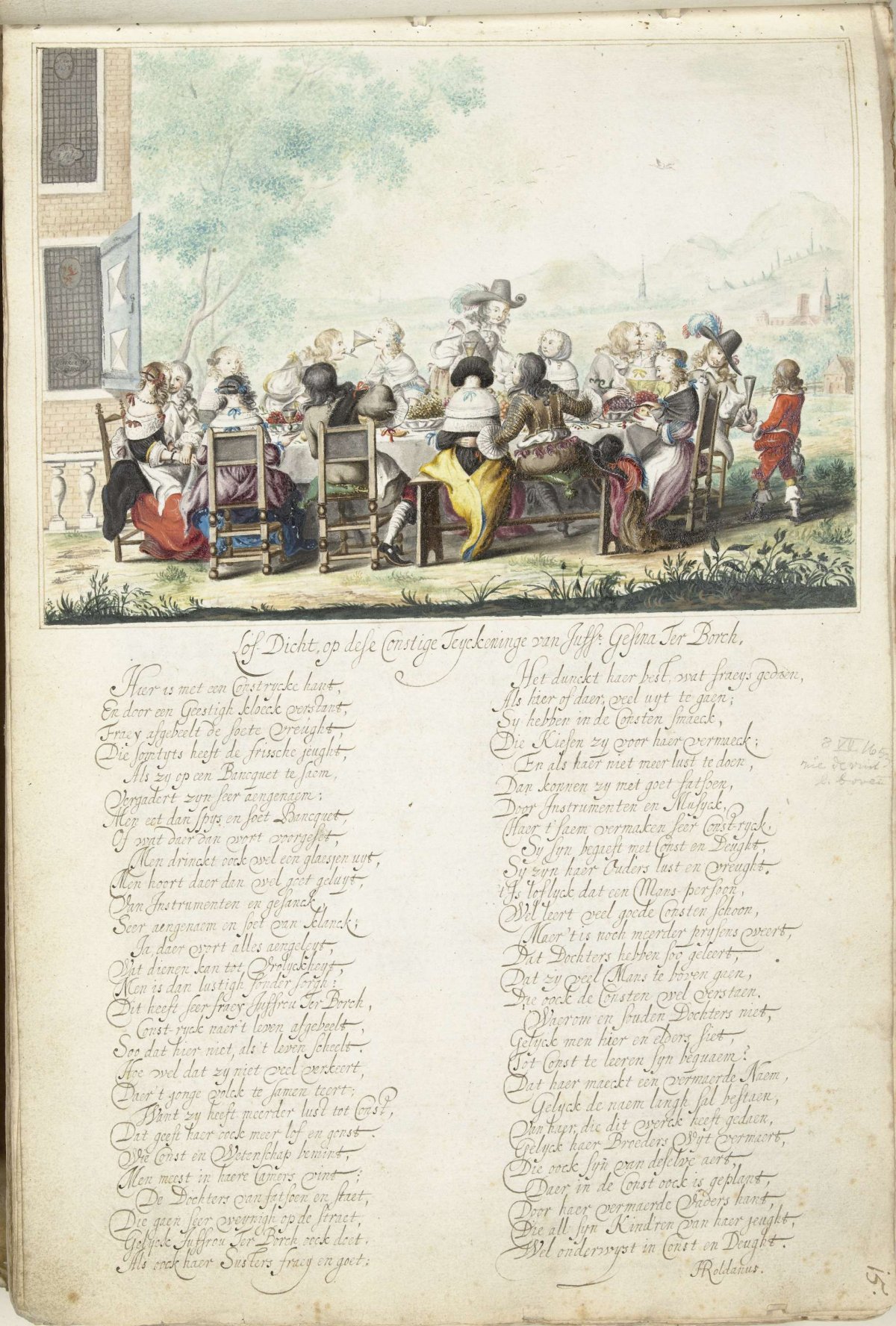 Cheerful company in the outdoors, Gesina ter Borch, 1658