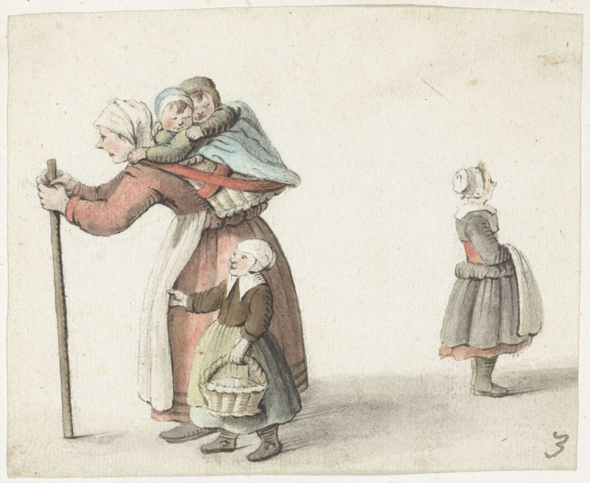 Woman with two children in a carrier, Gesina ter Borch, 1651