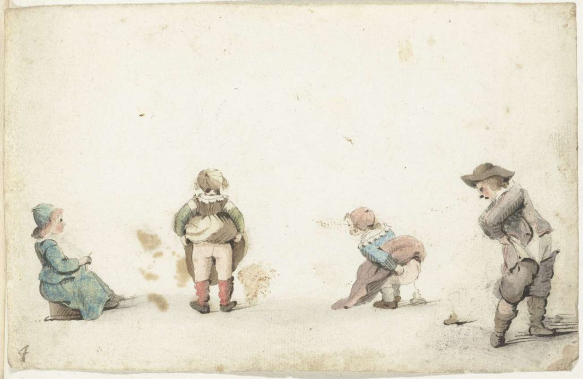 Vier kinderen die hun behoefte doen, Gesina ter Borch, 1649 - 1650