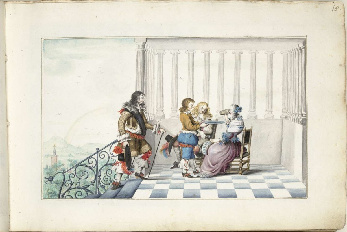 Companionship on a terrace, Gesina ter Borch, 1660 - 1661