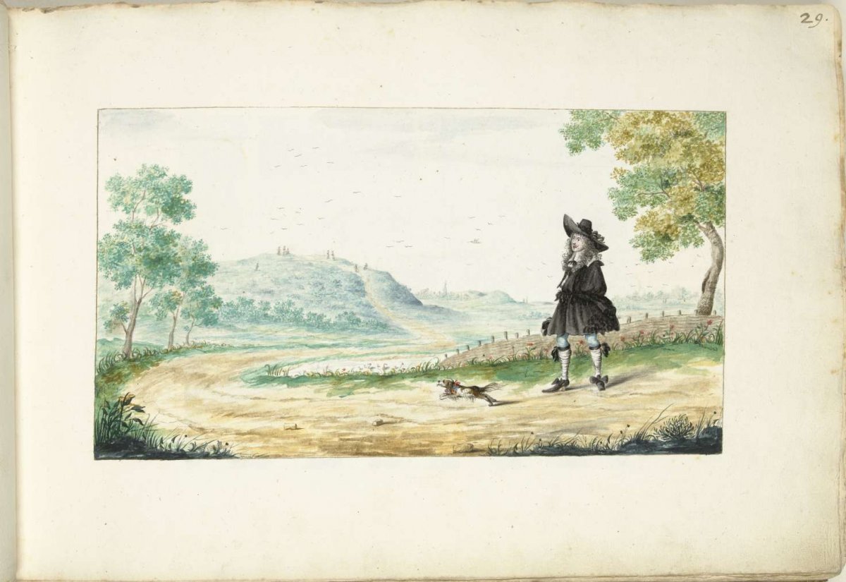 Walking gentleman on a country road, Gesina ter Borch, 1661