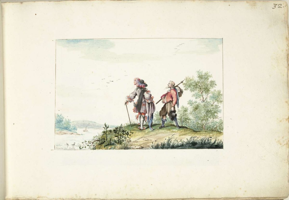 Lord and wanderer in a landscape, Gesina ter Borch, 1660 - c. 1687