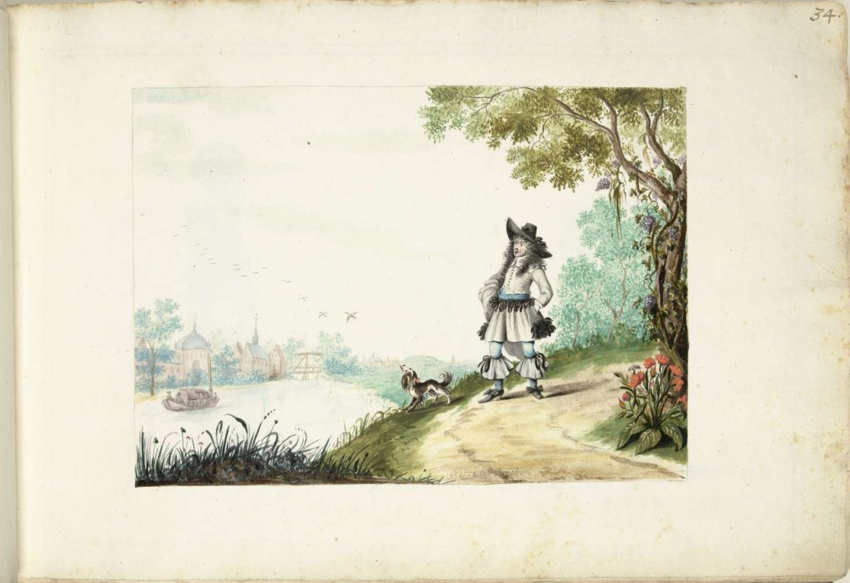 Lord walking along a river, Gesina ter Borch, c. 1661