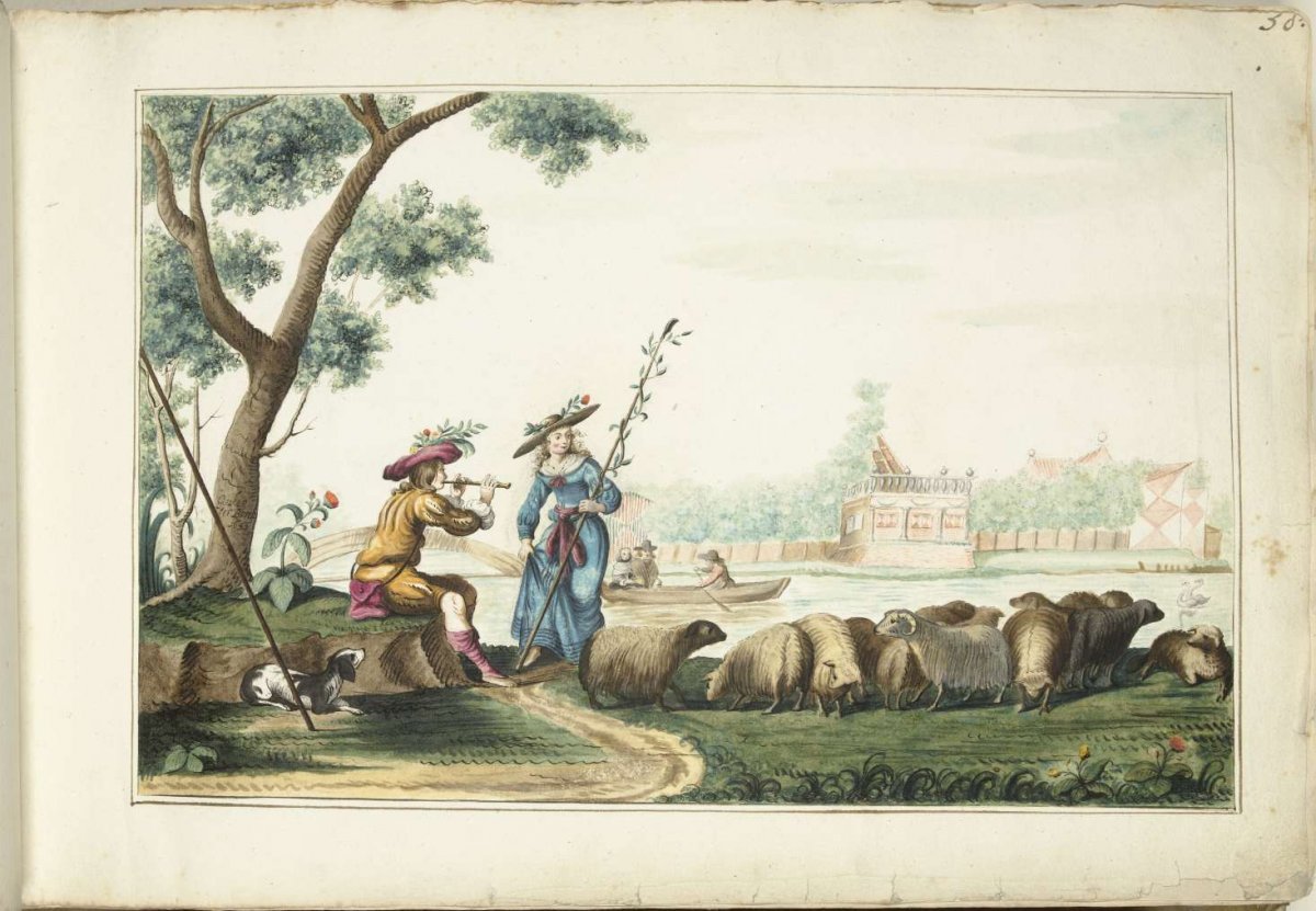 Pastoral scene by a river, Gesina ter Borch, 1655