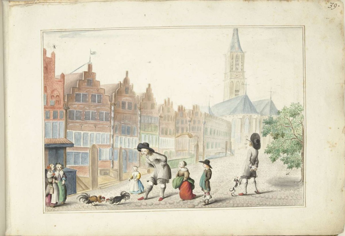 Cockfight in the Sassenstraat in Zwolle, Gesina ter Borch, 1655