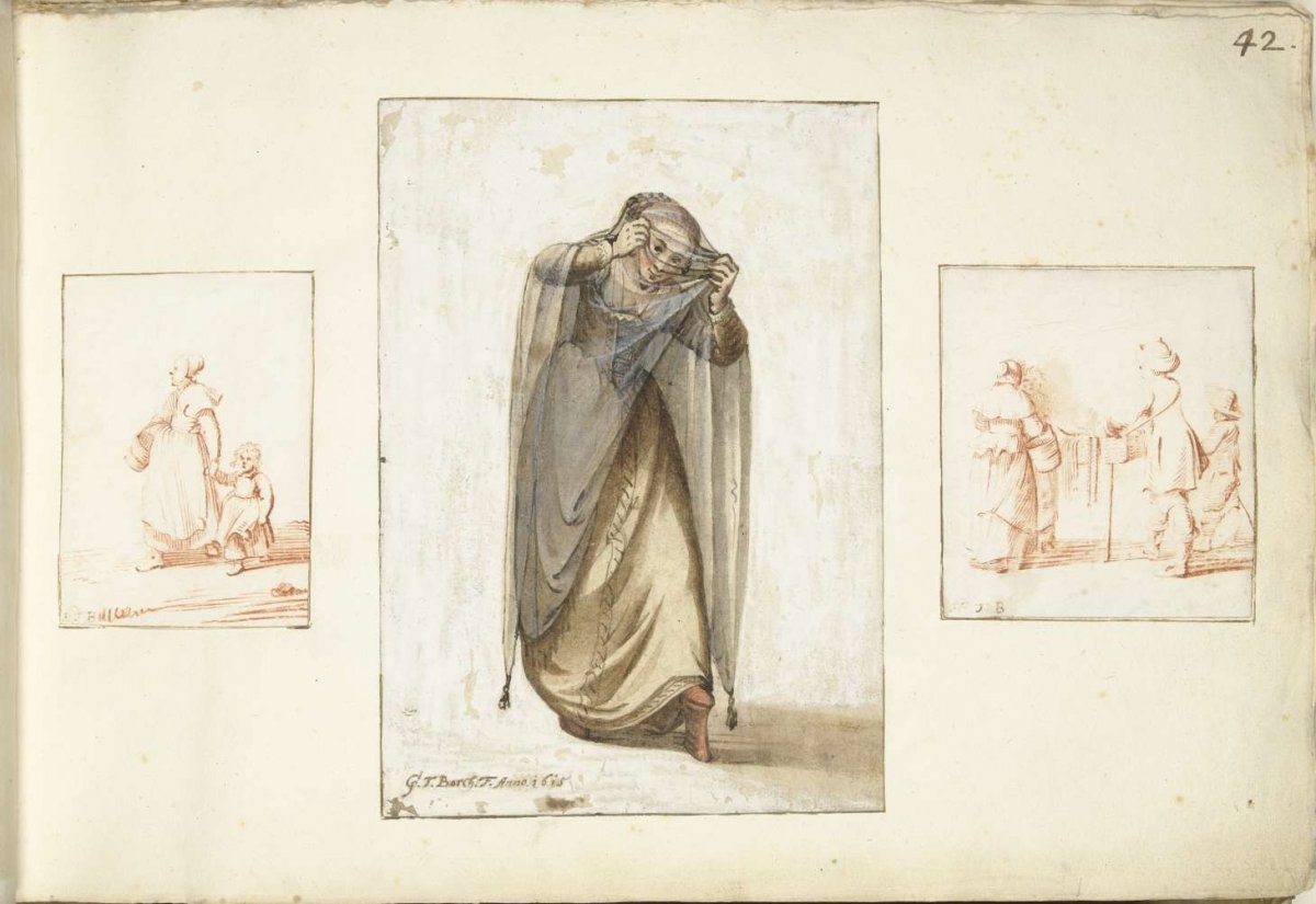 Woman with child, a courtesan and a peddler, Harmen ter Borch, c. 1660 - c. 1687