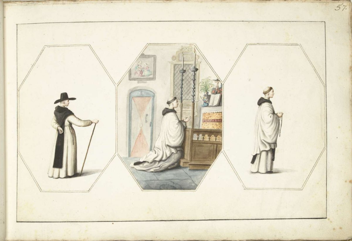 Three friars in octagonal frames, Gesina ter Borch, c. 1657