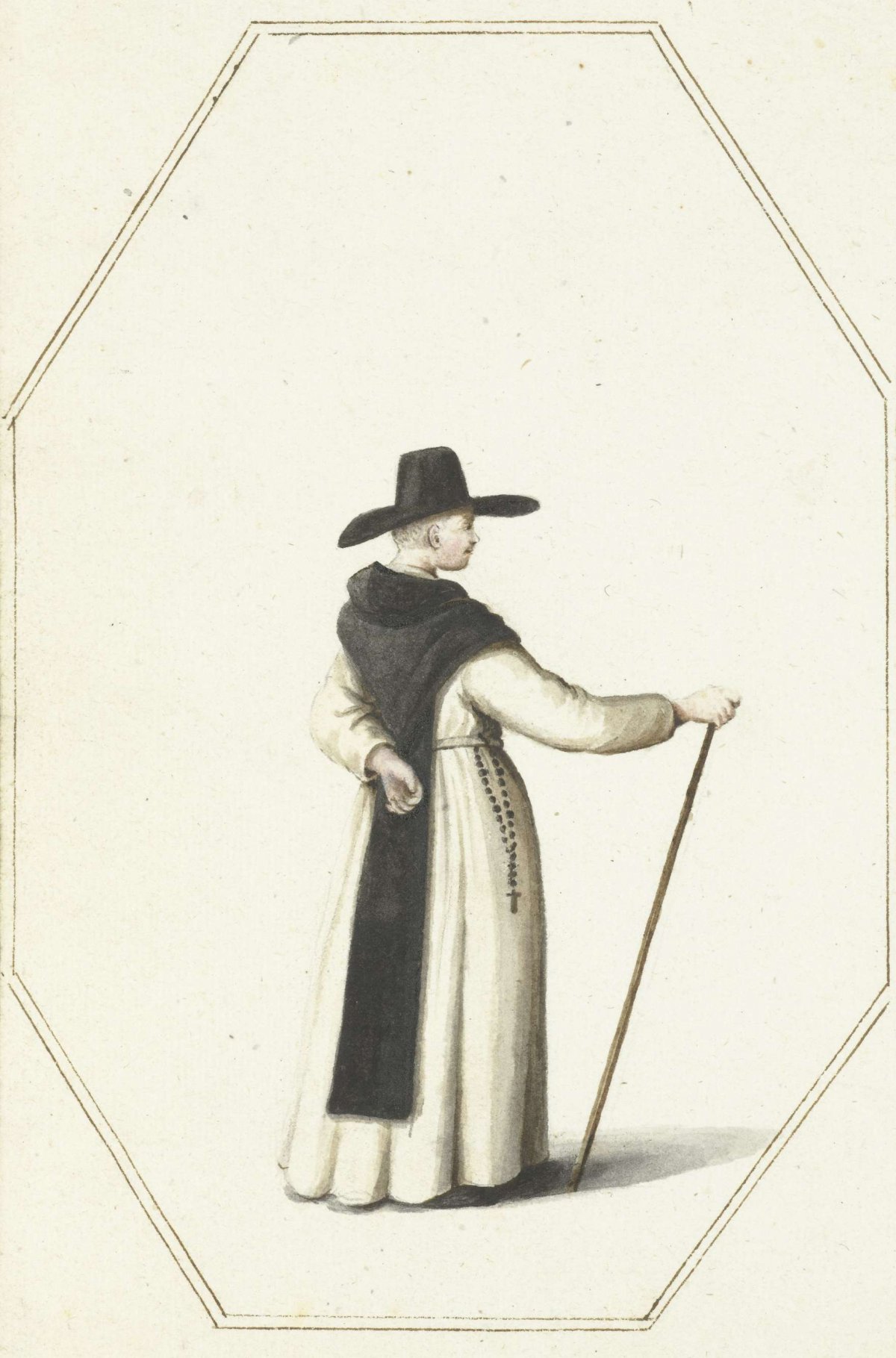 Standing friar with a staff, Gesina ter Borch, c. 1657