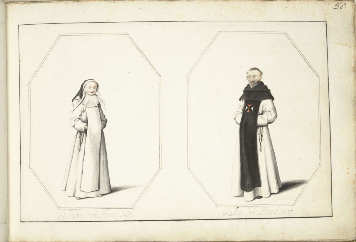 Standing nun and standing friar, Gesina ter Borch, 1657