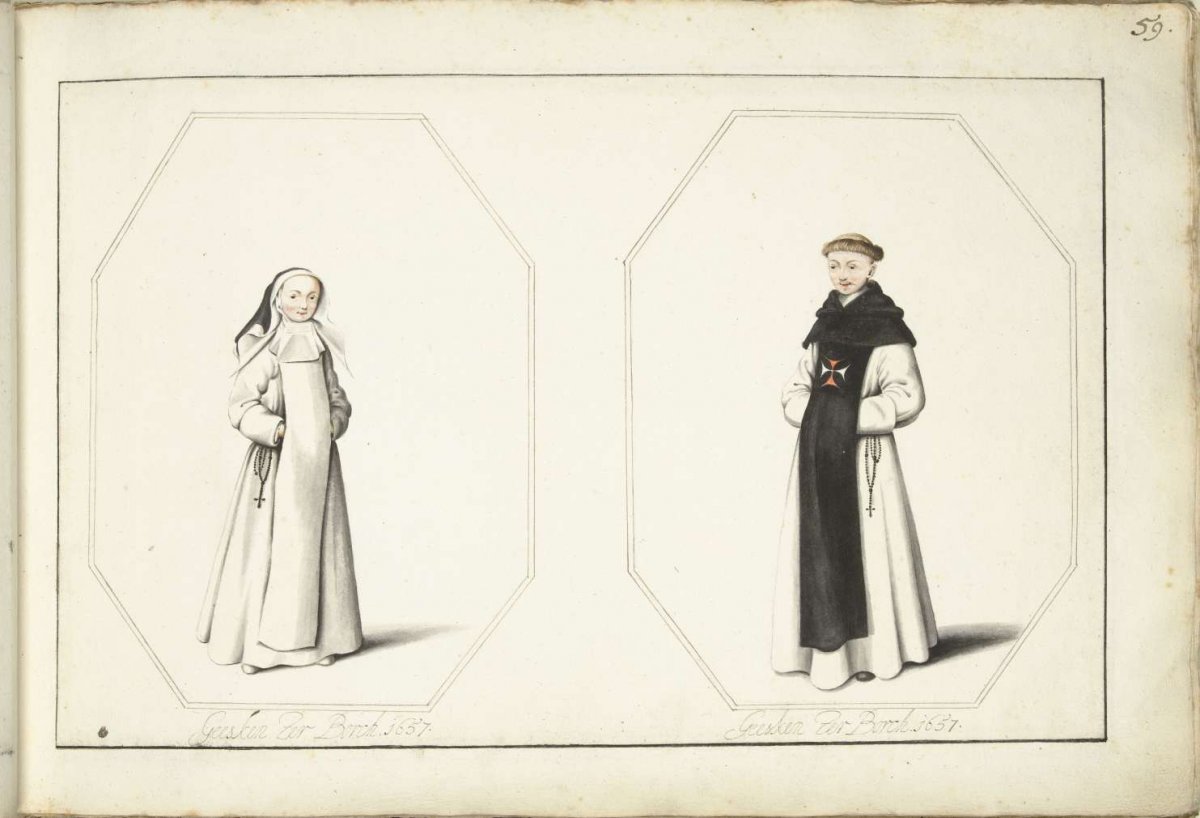 Standing nun and standing friar, Gesina ter Borch, 1657