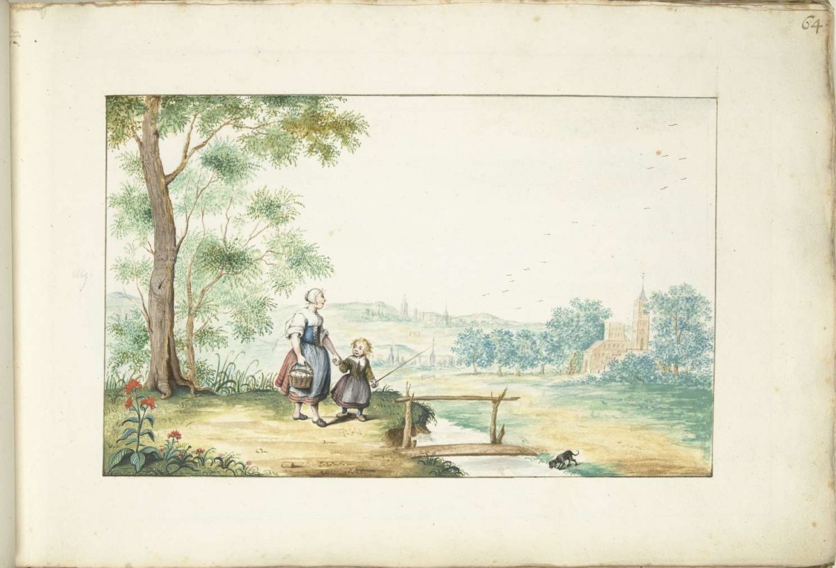 Peasant woman and child in a landscape, Gesina ter Borch, 1669