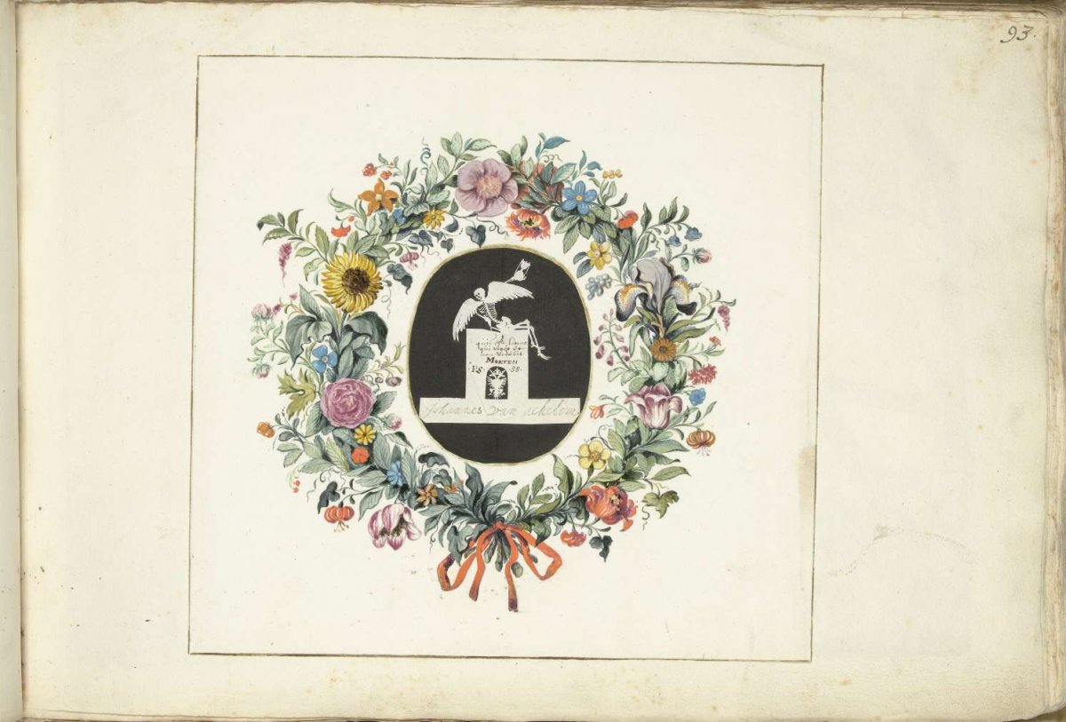 Flower garland around a cut from a grave monument, Gesina ter Borch, 1670 - c. 1687