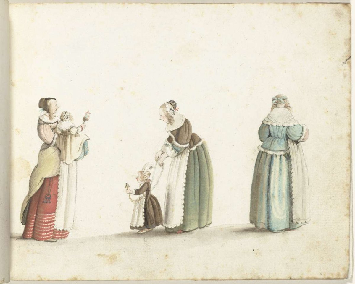 Three standing women and two children, Gesina ter Borch, c. 1649