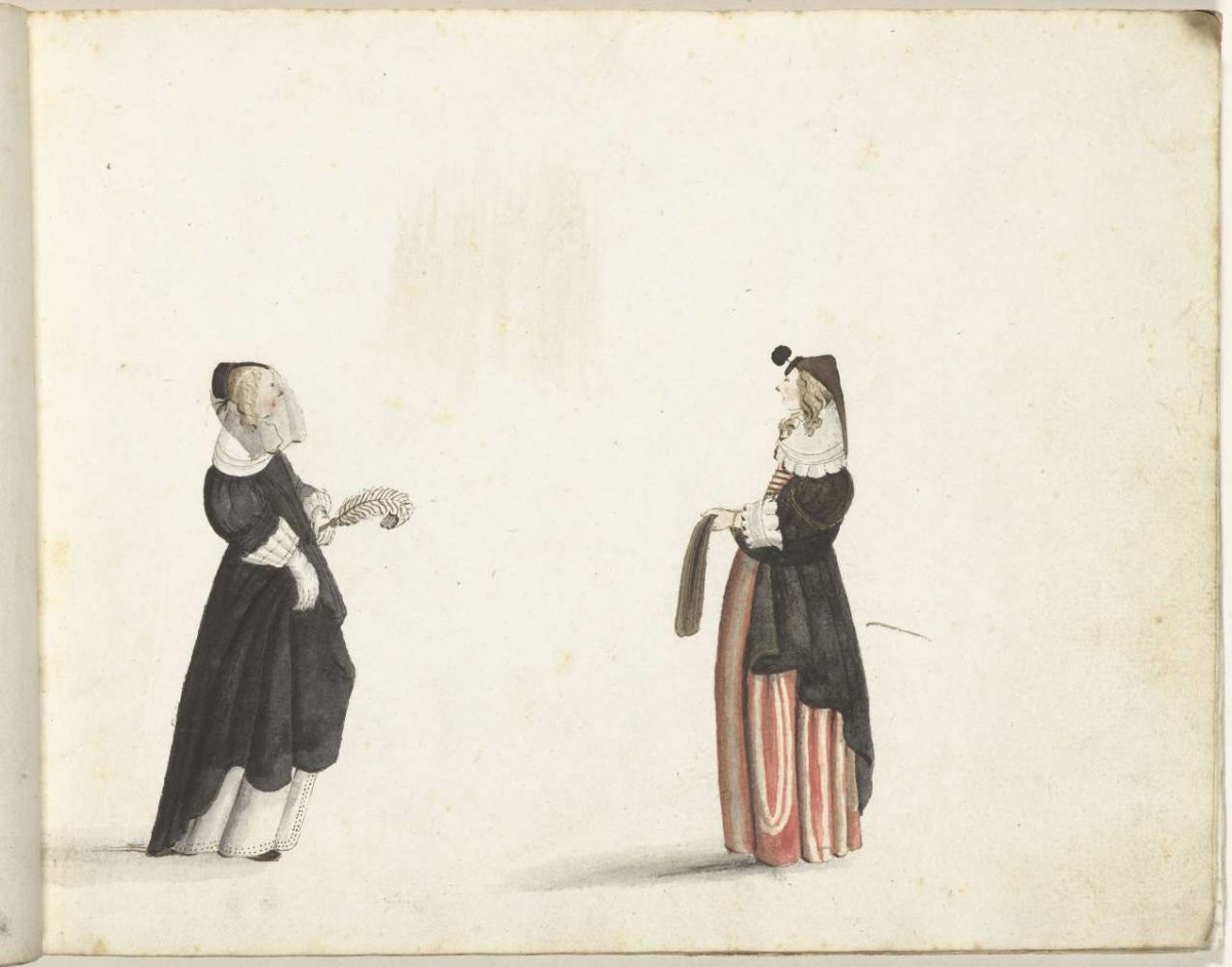 Two standing women in profile, Gesina ter Borch, c. 1649