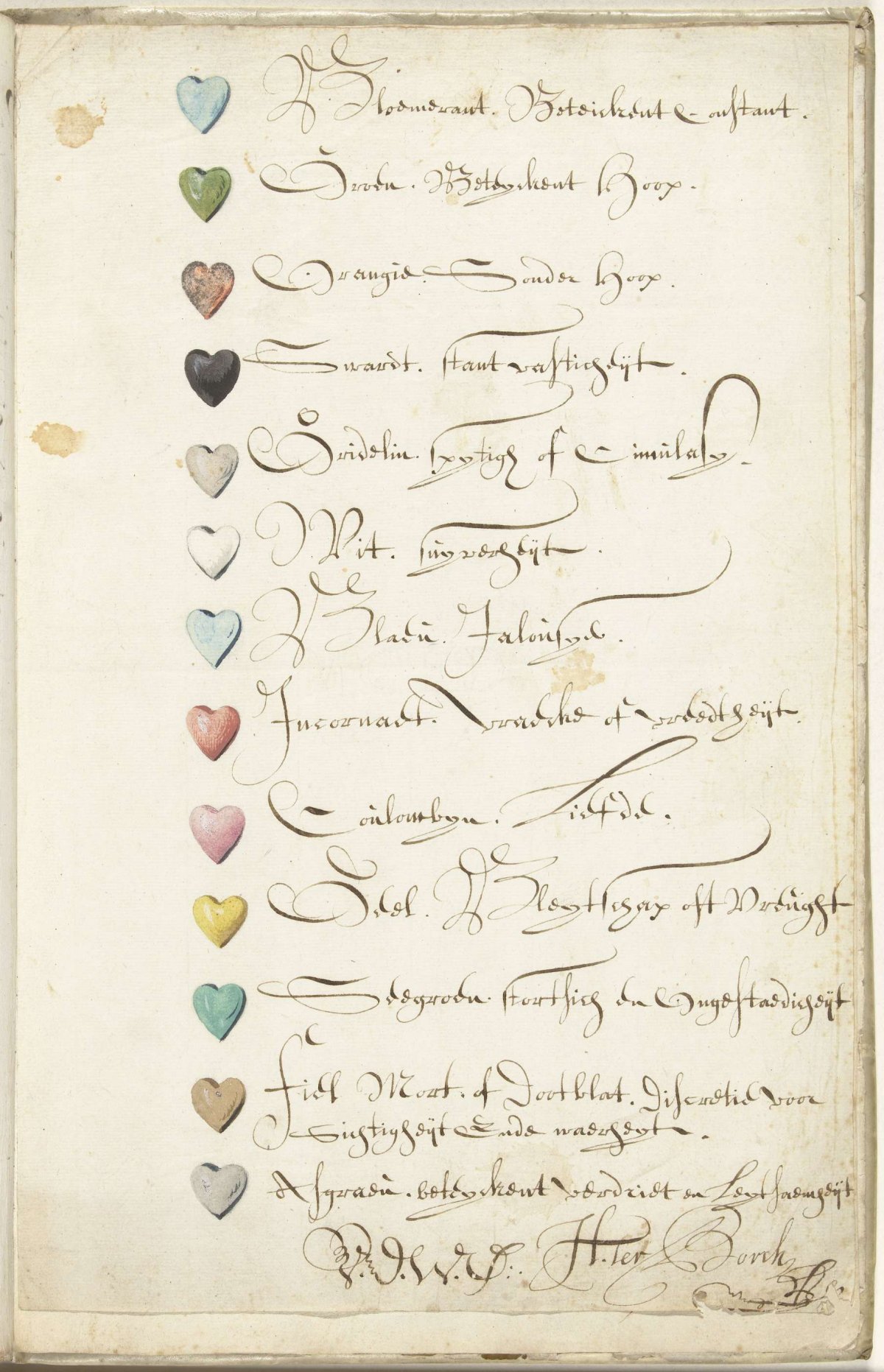 List of Color Symbols, Harmen ter Borch, c. 1659