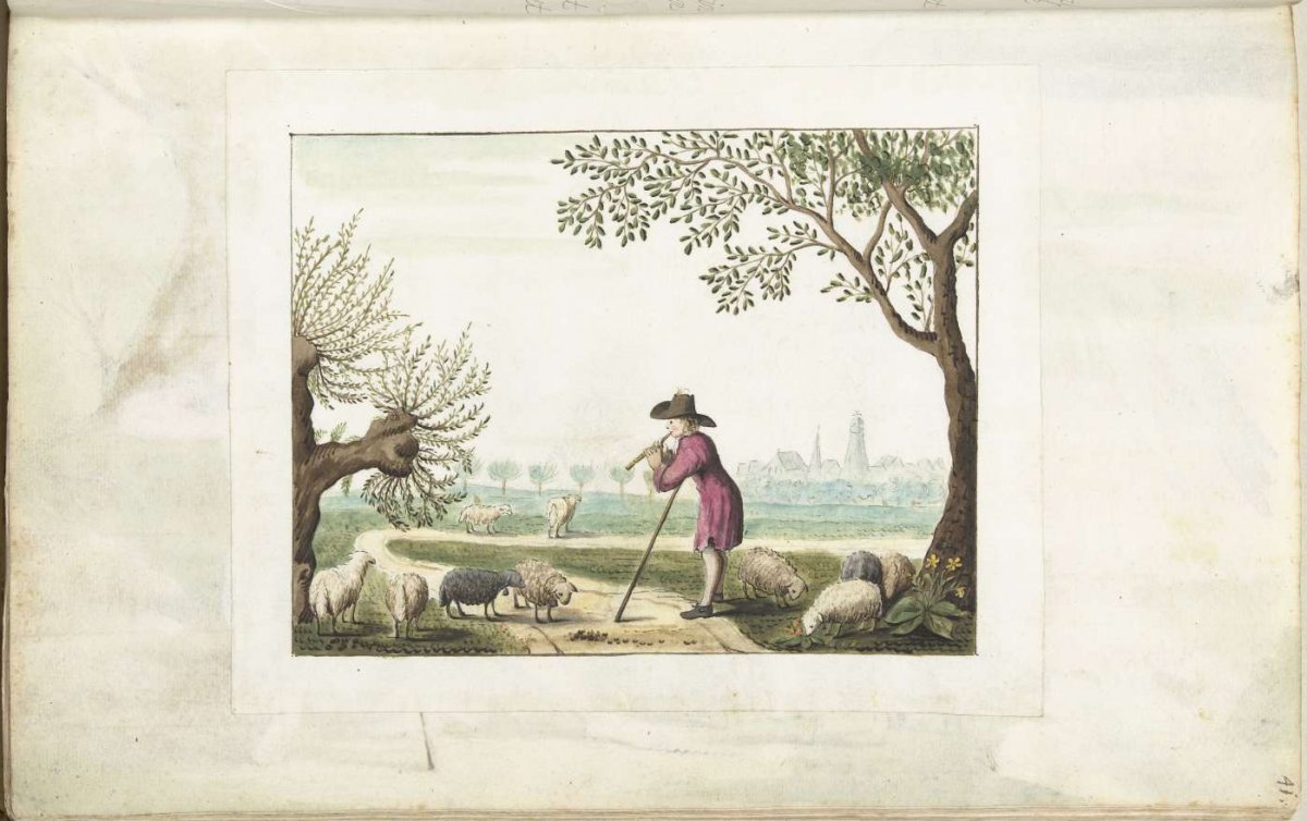 Shepherd whistling by his sheep, Gesina ter Borch, c. 1654 - c. 1655