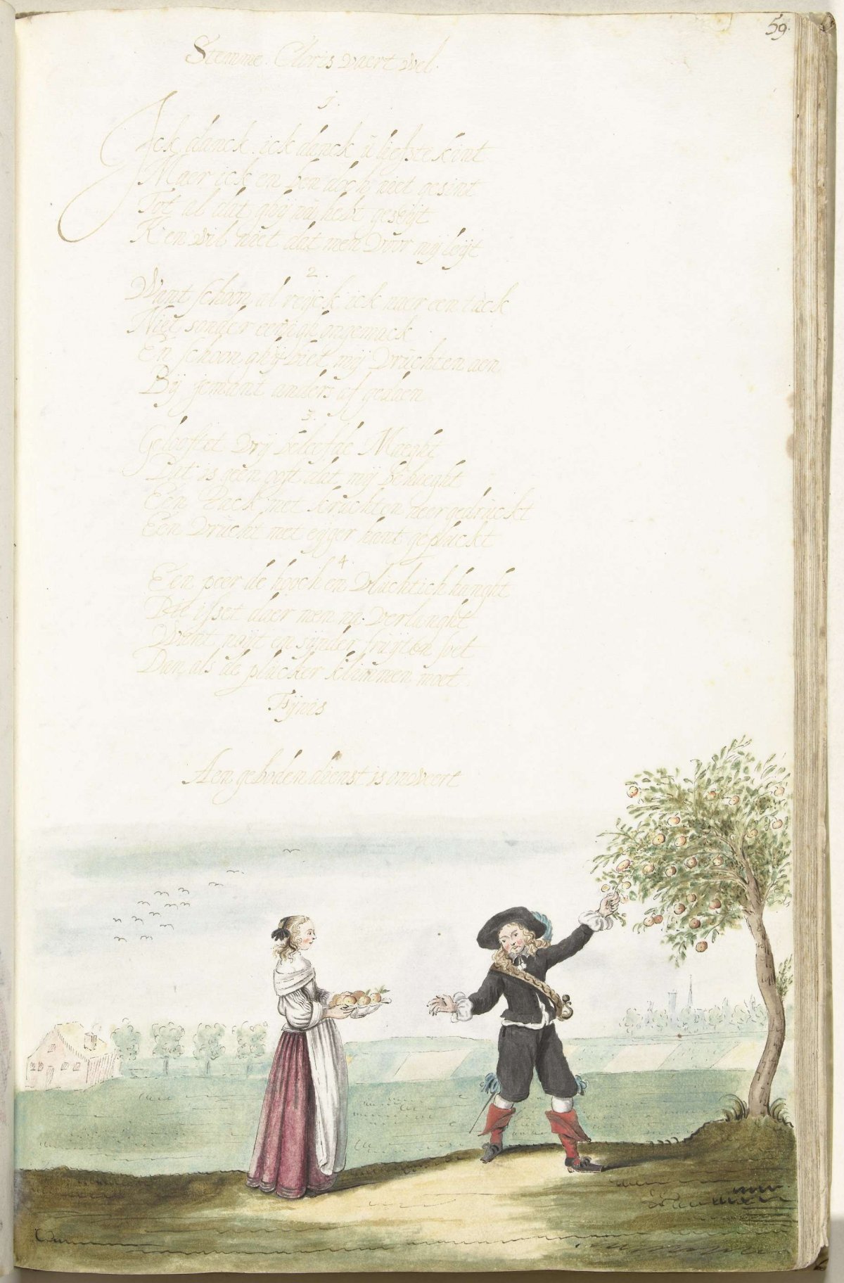 Fruit picking soldier and a young lady, Gesina ter Borch, c. 1654