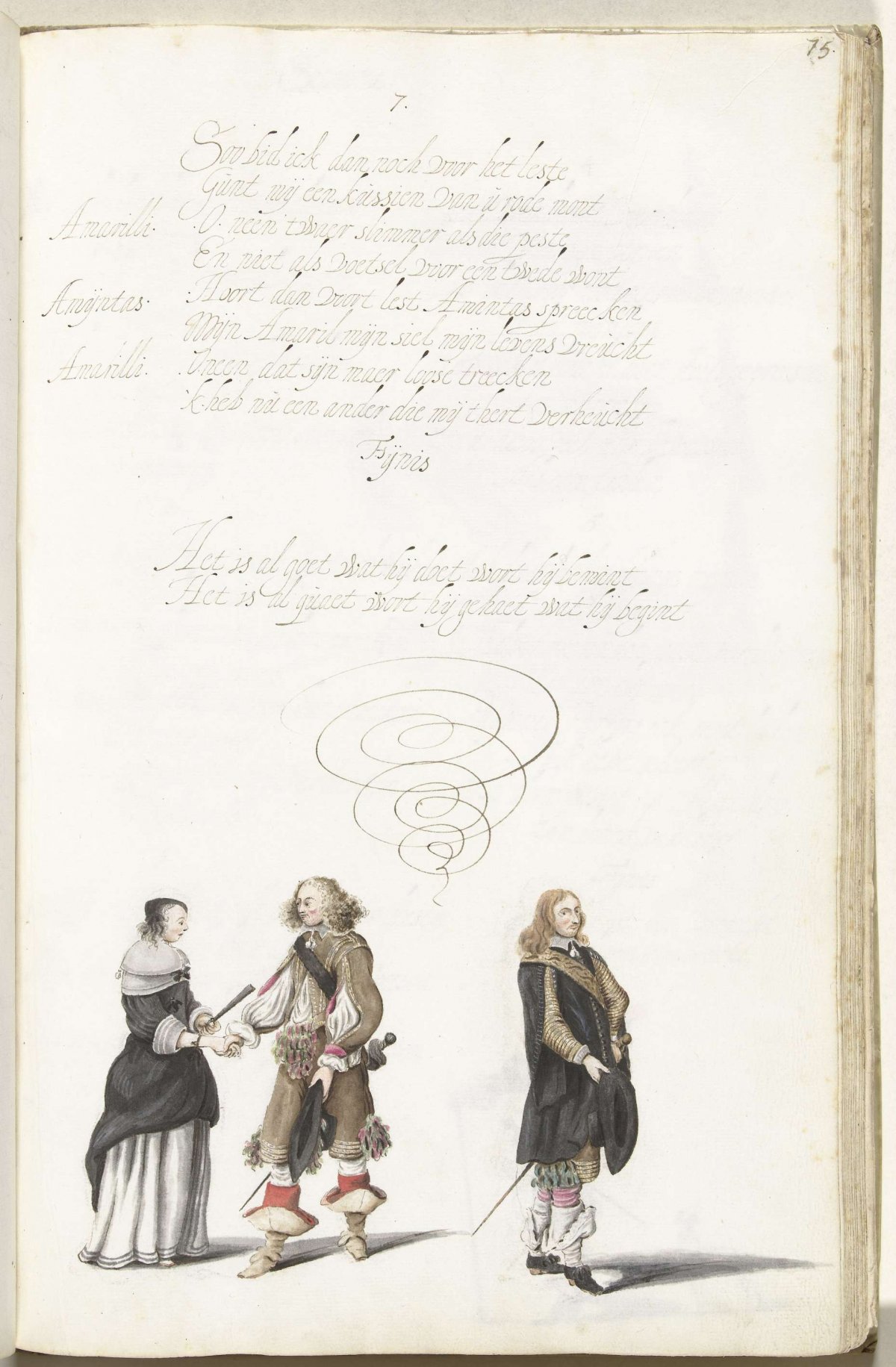 Couple in conversation while a second gentleman turns away, Gesina ter Borch, c. 1654 - c. 1658