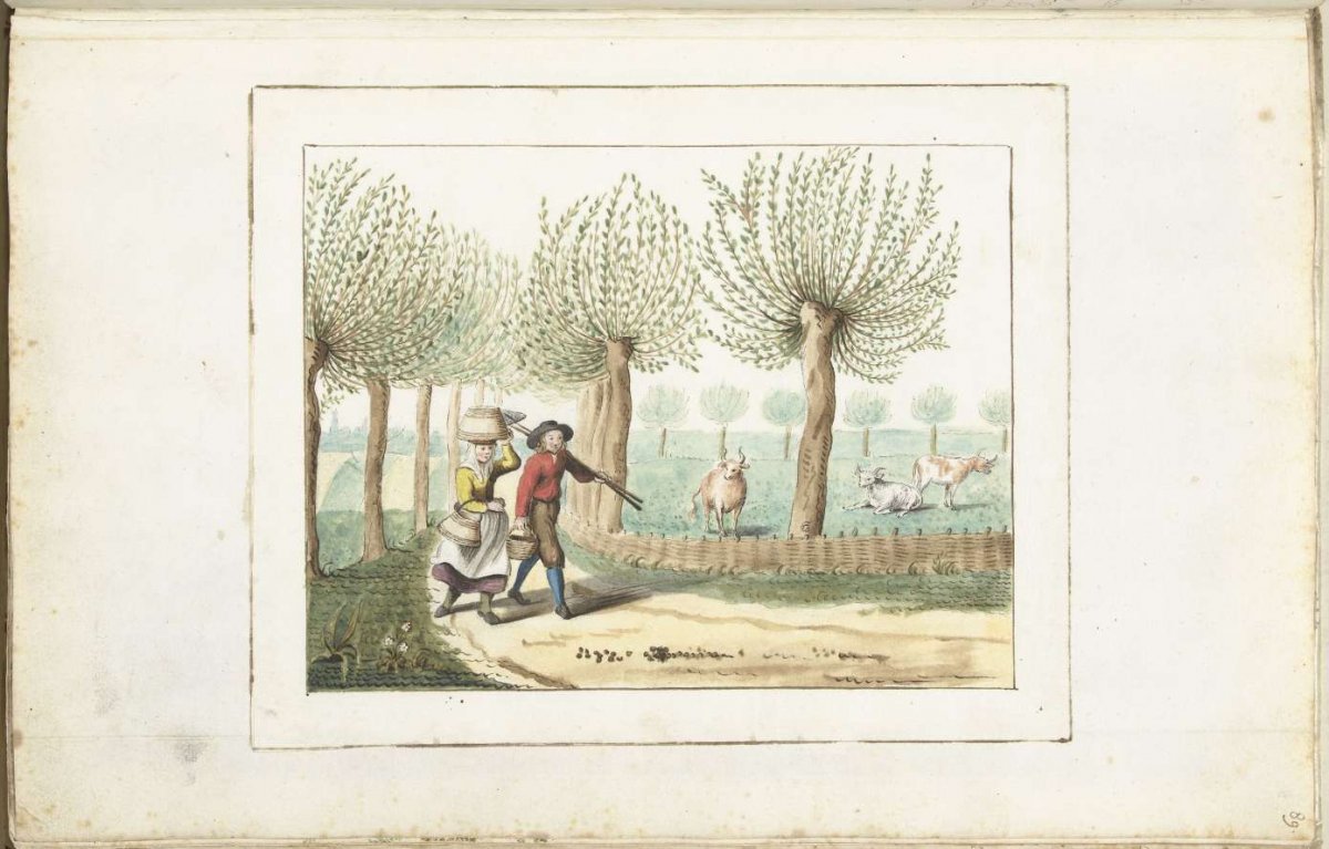 Peasant couple walking on a country road, Gesina ter Borch, c. 1654