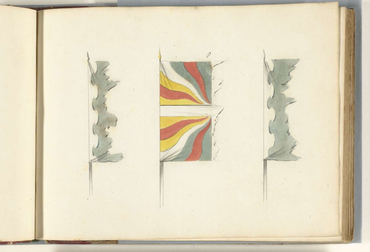 Three French banners in tatters, captured in the battle of Oudenaarde, 1708, anonymous, 1713 - 1720