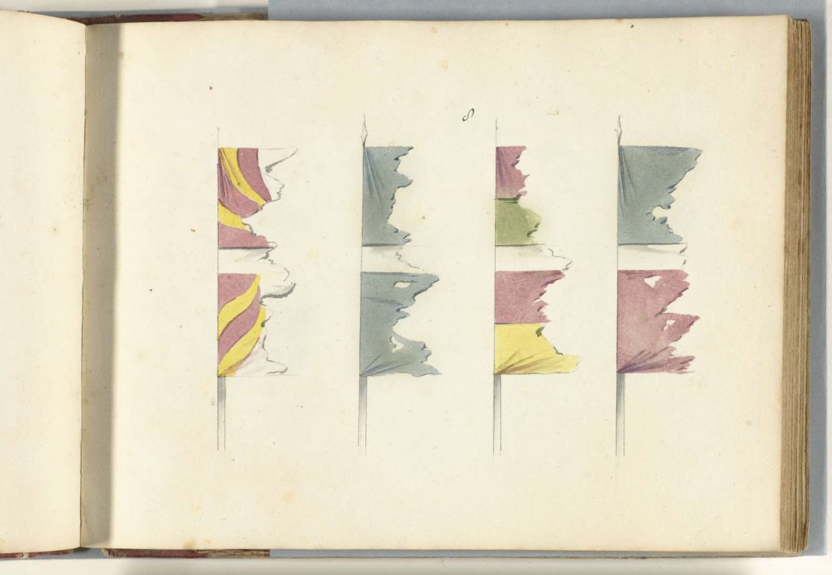 Four French banners in tatters, captured in the battle of Oudenaarde, 1708, anonymous, 1713 - 1720