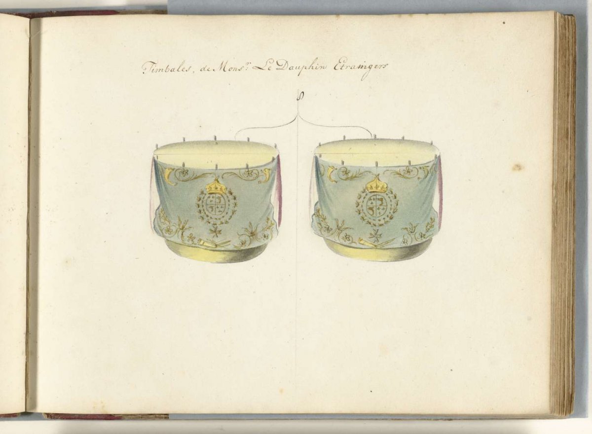 Two French timpani, captured in the battle of Oudenaarde, 1708, anonymous, 1713 - 1720