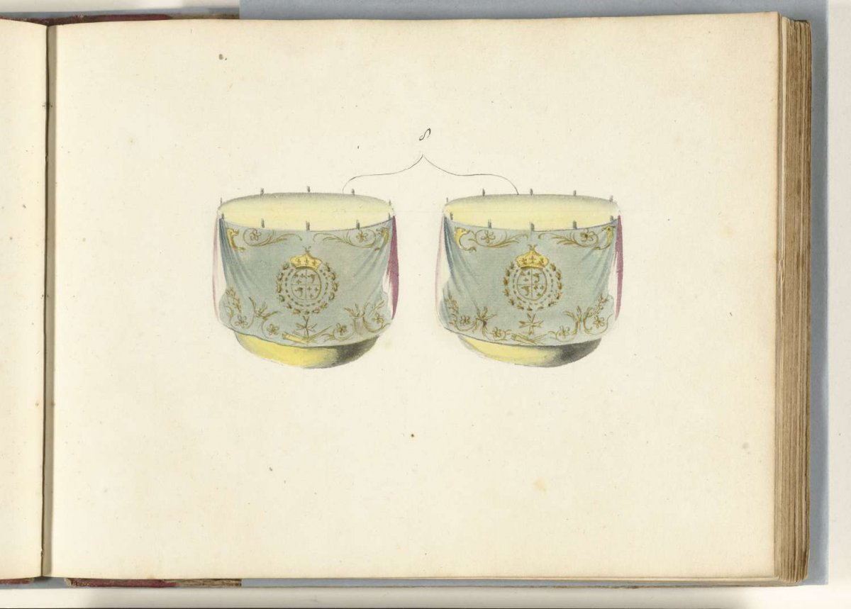Two French timpani, captured in the battle of Oudenaarde, 1708, anonymous, 1713 - 1720