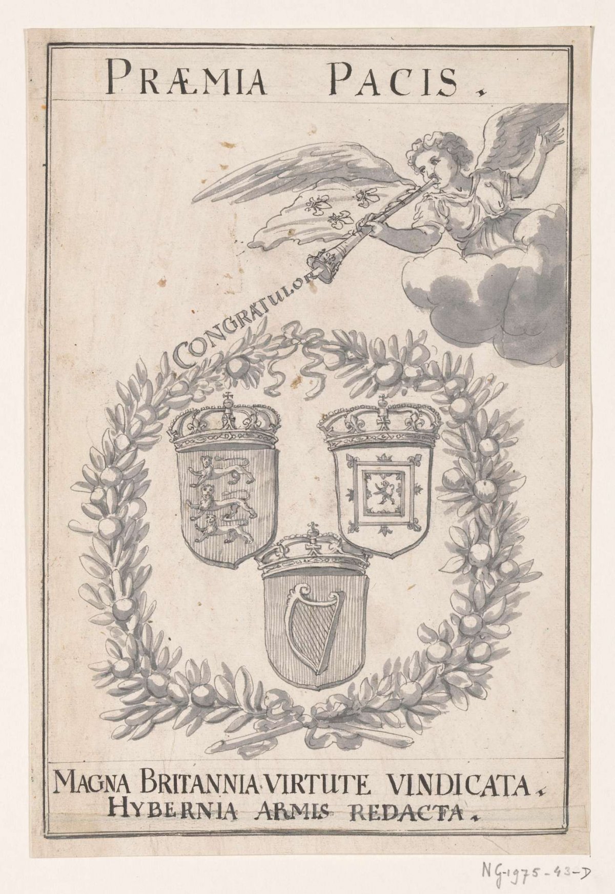Allegorical emblem at the Peace of Rijswijk, 1697, anonymous, 1697