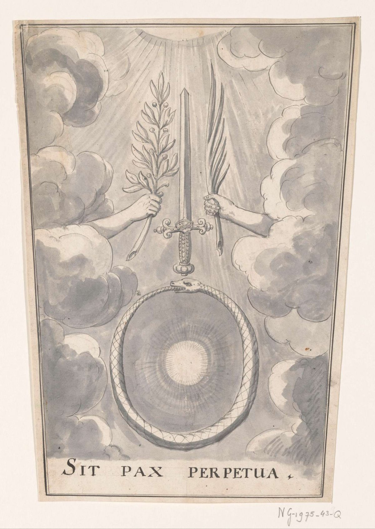 Allegorical emblem at the Peace of Rijswijk, 1697, anonymous, 1697