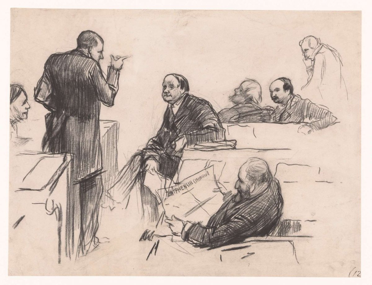 Chamber members Mr. H.C. Verniers van der Loeff, Mr. A.J.W. Farncombe Sanders, Mr. G.M. van der Linden, J. Willink and Jhr. mr. Ruys van Beerenbroek, Pieter de Josselin de Jong, 1887